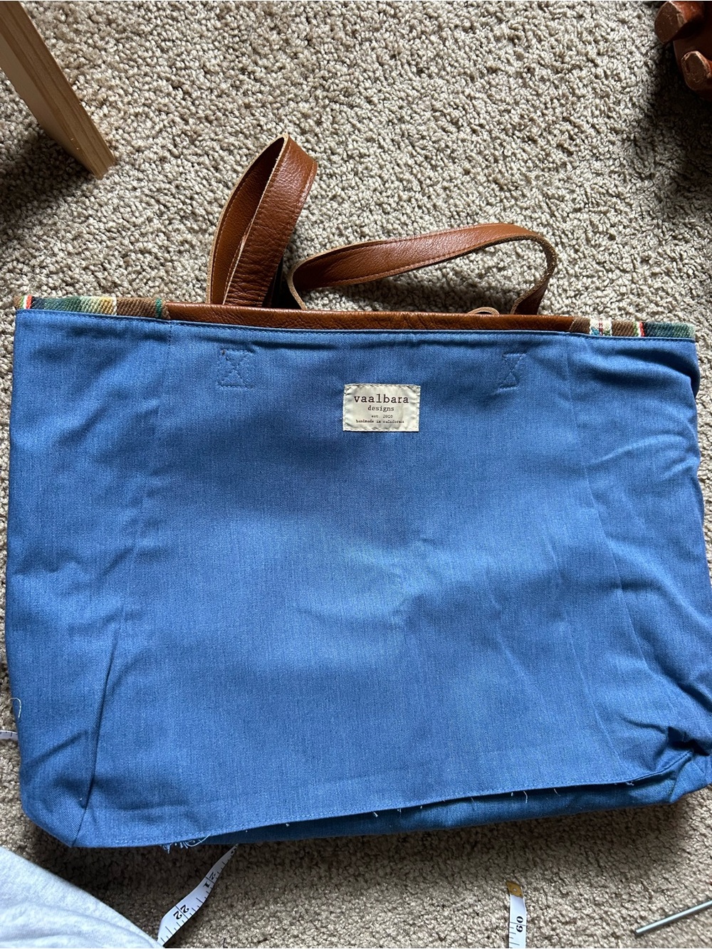 Vaalbara Leather Tote Bag Brown Serape Stripe Southwestern Shoulder Bag Large - Picture 9 of 9